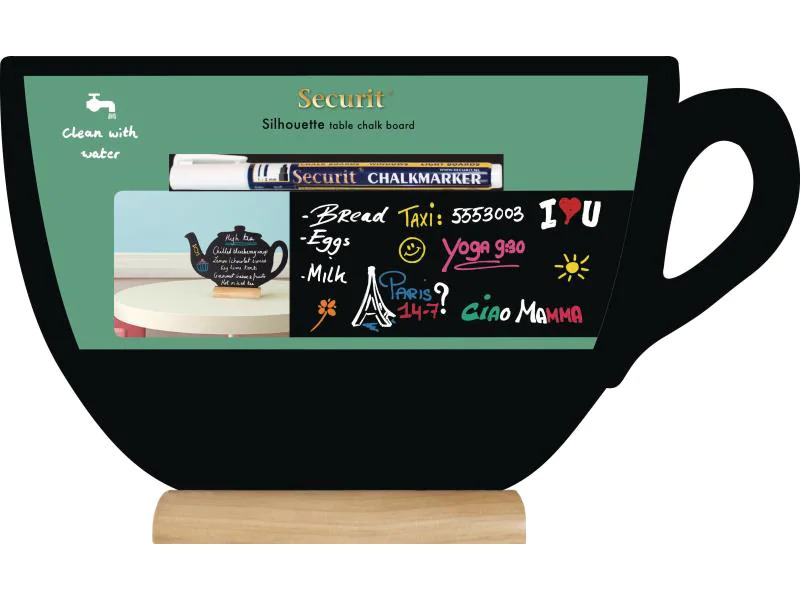 Securit Tischkreidetafel Silhouette Cup Hellbraun/Schwarz