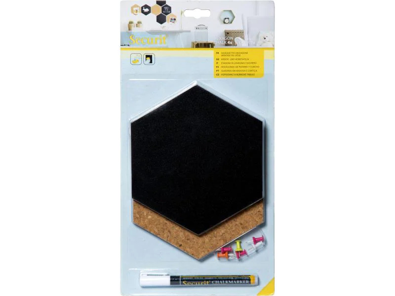 Securit Comboboard Silhouette Hexagon 7Stk. + Kreidetafel, Set