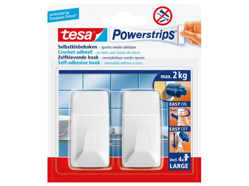 tesa Haken Powerstrips LARGE Rechteckig Weiss, 2 kg