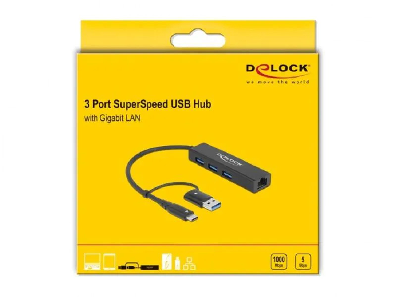 Delock USB-Hub 3.0 Typ-C + LAN