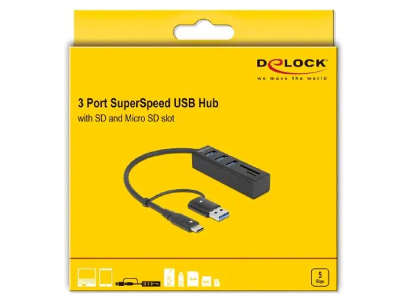 Delock USB-Hub 3.0 Typ-C + SD/MicroSD Slot