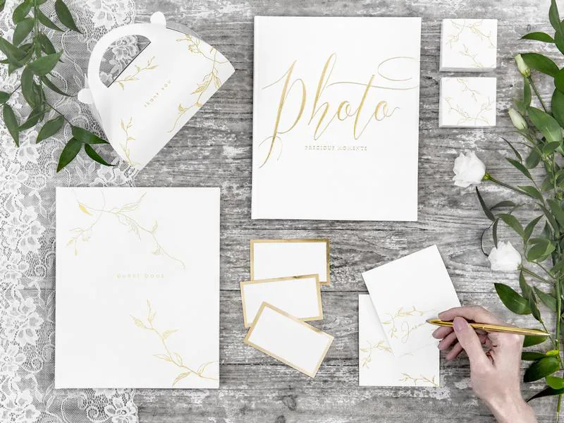 Partydeco Gästebuch Guest Book 20 x 24.5 cm, Gold/Weiss