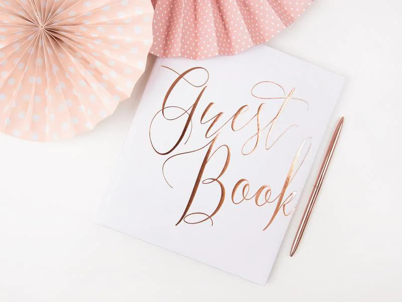 Partydeco Gästebuch Guest Book 20 x 24.5 cm, Weiss/Rosegold