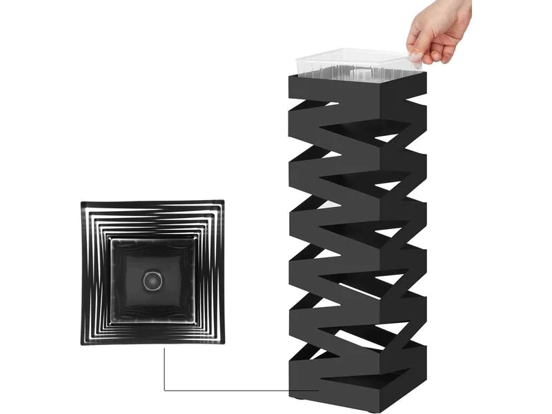 Songmics Schirmständer mit Zick-Zack Muster 49 cm, Schwarz