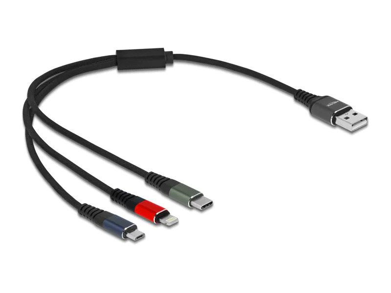Delock USB-Ladekabel USB A - Lightning/Micro-USB B/USB C 0.3 m
