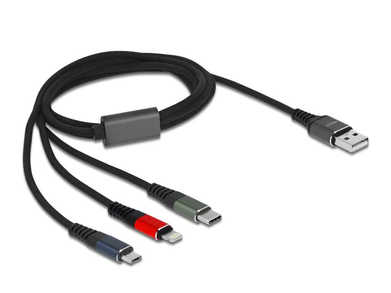 Delock USB-Ladekabel USB A - Lightning/Micro-USB B/USB C 1 m