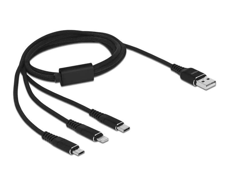 Delock USB-Ladekabel USB A - Lightning/Micro-USB B/USB C 1 m