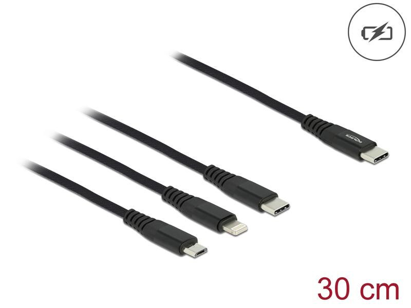 Delock USB-Ladekabel USB C - Lightning/Micro-USB B/USB C 0.3 m
