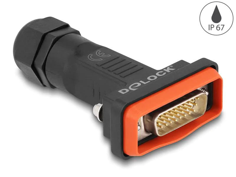 Delock Adapter D-Sub HD 26 Pin Stecker mit Gehäuse IP67 wasserfest