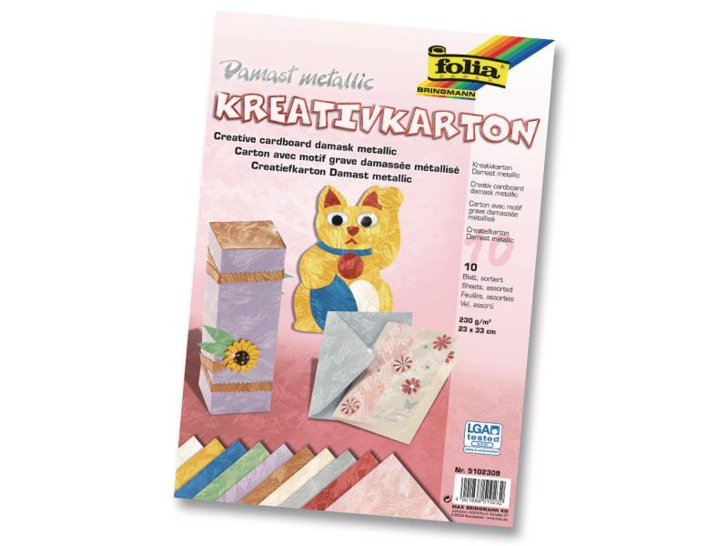 Folia Bastelkarton Damast Farbig sortiert