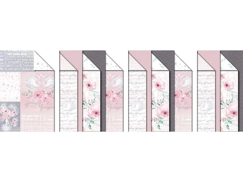 URSUS Bastelpapier 300 g/m2 18 Blatt, Rosa/Weiss, Hochzeit