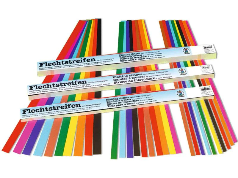 URSUS Bastelpapier Flechtstreifen 1 x 50 cm, 200 Stück, Mehrfarbig