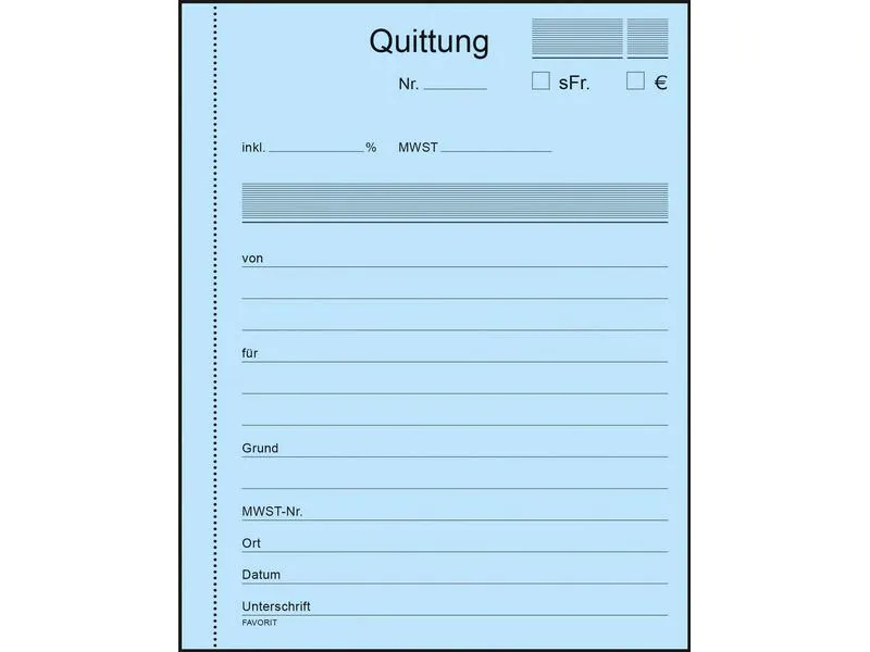 Favorit Durchschreibeblock 113 x 144 mm Quittungen, Blau/Weiss