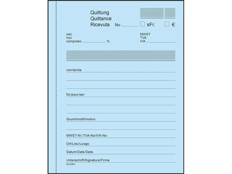 Favorit Durchschreibeblock 113 x 144 mm Quittungen, Blau/Weiss