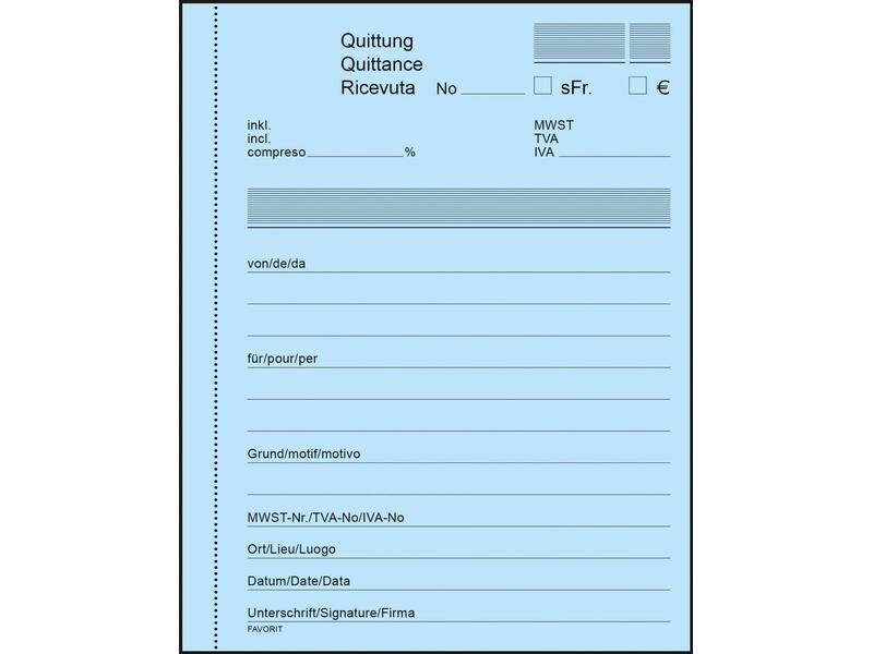 Favorit Durchschreibeblock 113 x 144 mm Quittungen, Blau/Weiss