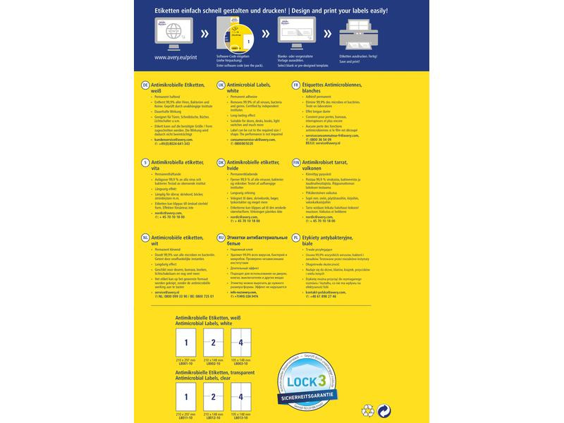 Avery Zweckform Antimikrobielle-Etiketten 210 x 297 mm, 10 Blatt, Weiss