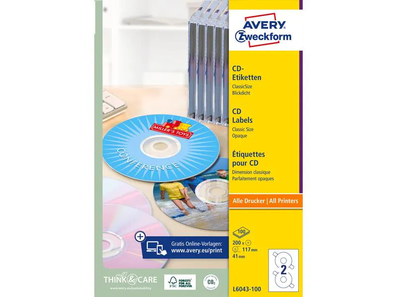 Avery Zweckform CD-Etiketten L6043-100 Ø 117 mm