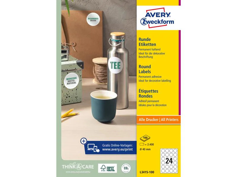 Avery Zweckform Runde Etiketten L3415-100 Ø 40 mm