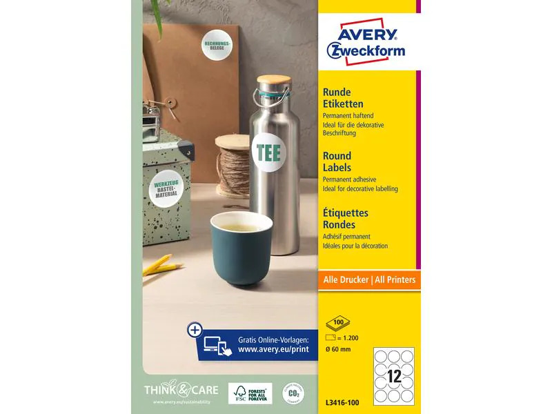 Avery Zweckform Runde Etiketten L3416-100 Ø 60 mm