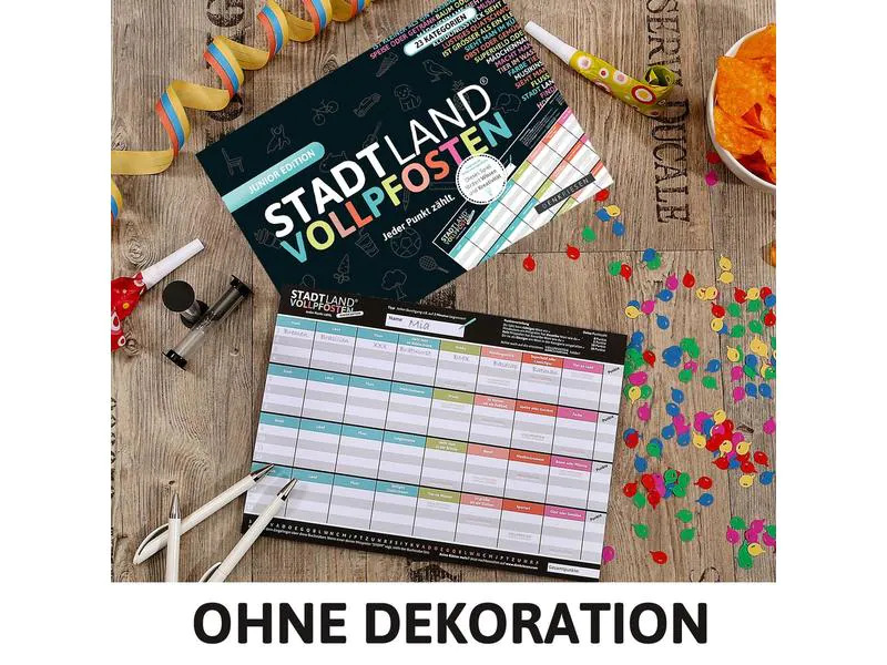 Denkriesen Partyspiel STADT LAND VOLLPFOSTEN - Junior Edition