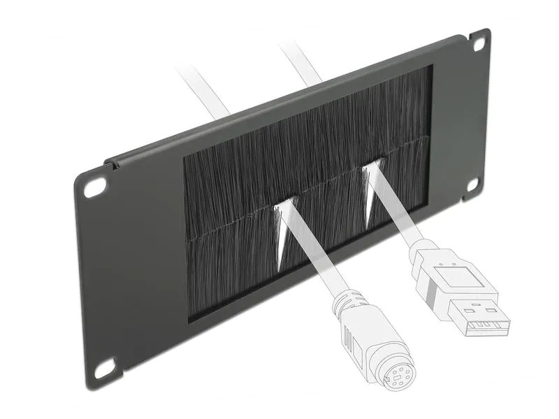 Delock Bürstenleiste 2HE 10 Rack, Schwarz