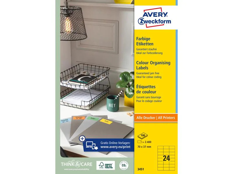 Avery Zweckform Universal-Etiketten 3451 70 x 37 mm, Gelb