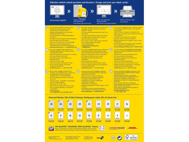 Avery Zweckform Universal-Etiketten 3475-200 70 x 36 mm