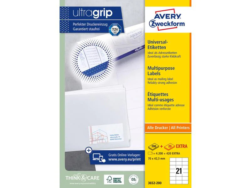Avery Zweckform Universal-Etiketten 3652-200 70 x 42.3 mm