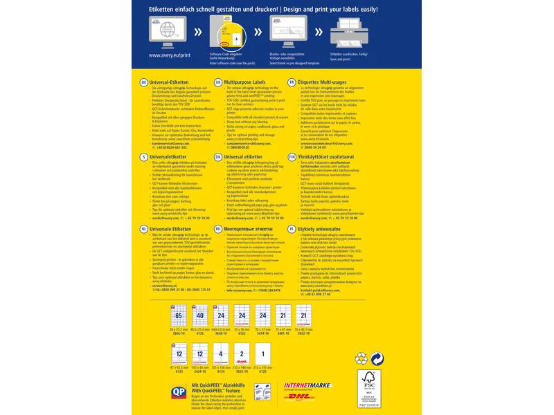 Avery Zweckform Universal-Etiketten 6125 210 x 297 mm