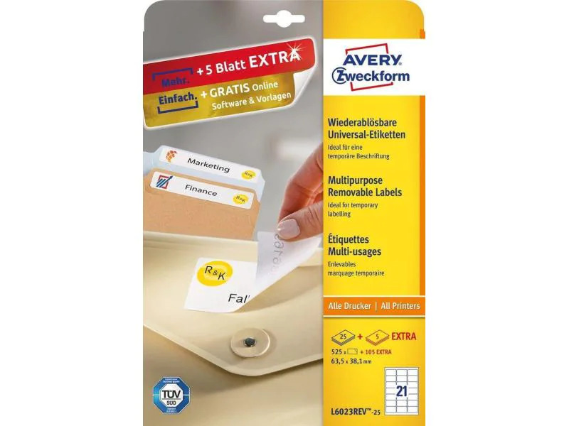 Avery Zweckform Universal-Etiketten L6023REV-25 63.5 x 38.1 mm