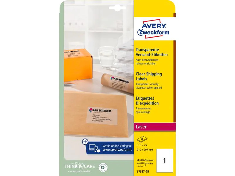 Avery Zweckform Versand-Etiketten 210 x 297 mm L7567 Transparent