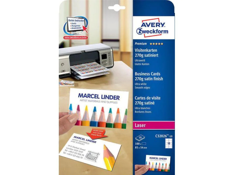 Avery Zweckform Visitenkarten-Etiketten 85 x 54 mm, 270 g/m² 100 Stück
