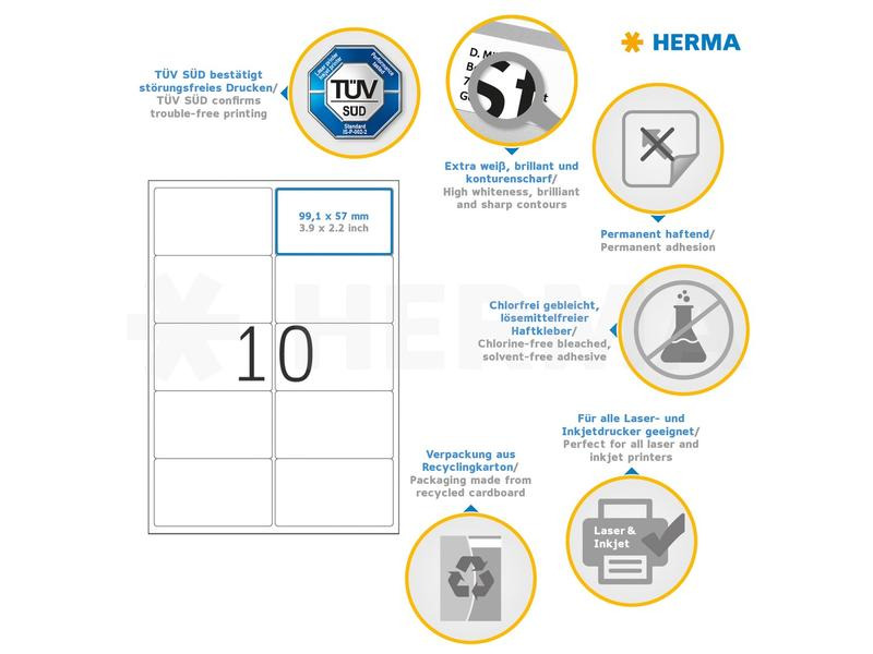 HERMA Adressetiketten Premium A4 99.1 x 57 mm, Weiss