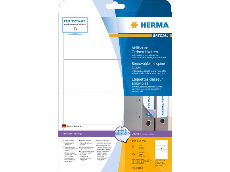 HERMA Ordneretiketten 10165 192 x 61 mm ablösbar, Weiss