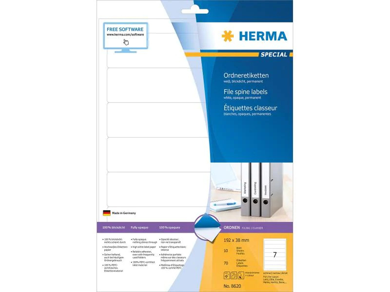 HERMA Ordneretiketten 8620 192 x 38 mm permanent, Weiss