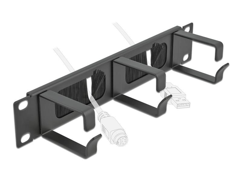 Delock Bürstenleiste mit 3 Bügeln, 1HE 10 Rack, Schwarz