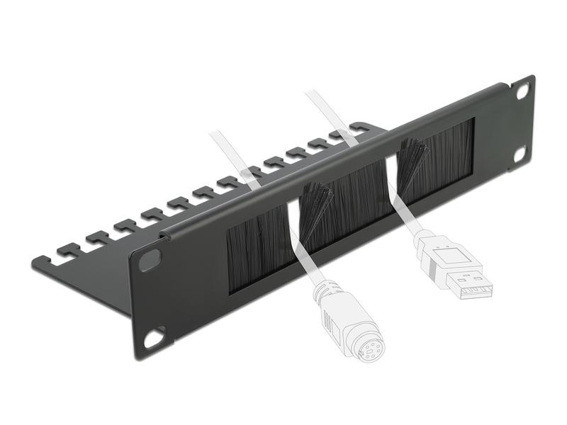 Delock Bürstenleiste mit Kabelabfangplatte, 1HE 10 Rack, Schwarz