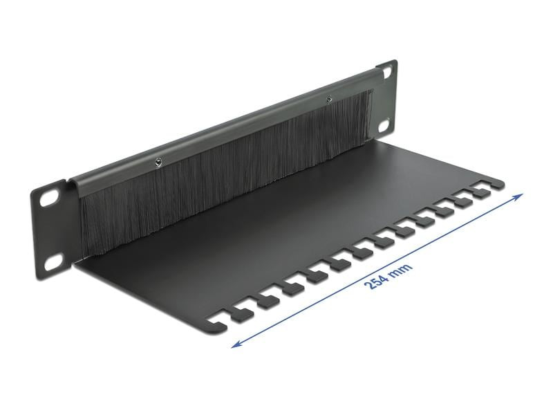 Delock Bürstenleiste mit Kabelabfangplatte, 1HE 10 Rack, Schwarz