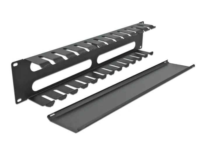 Delock Kabelführungspanel 2HE mit 4 Öffnungen 19 Rack, Schwarz