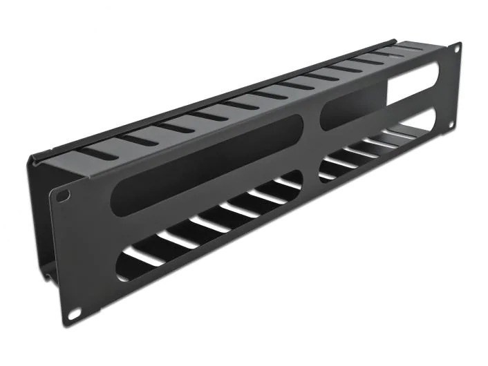 Delock Kabelführungspanel 2HE mit 4 Öffnungen 19 Rack, Schwarz
