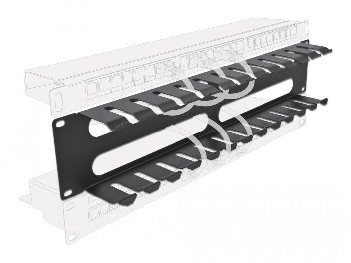 Delock Kabelführungspanel 2HE mit 4 Öffnungen 19 Rack, Schwarz