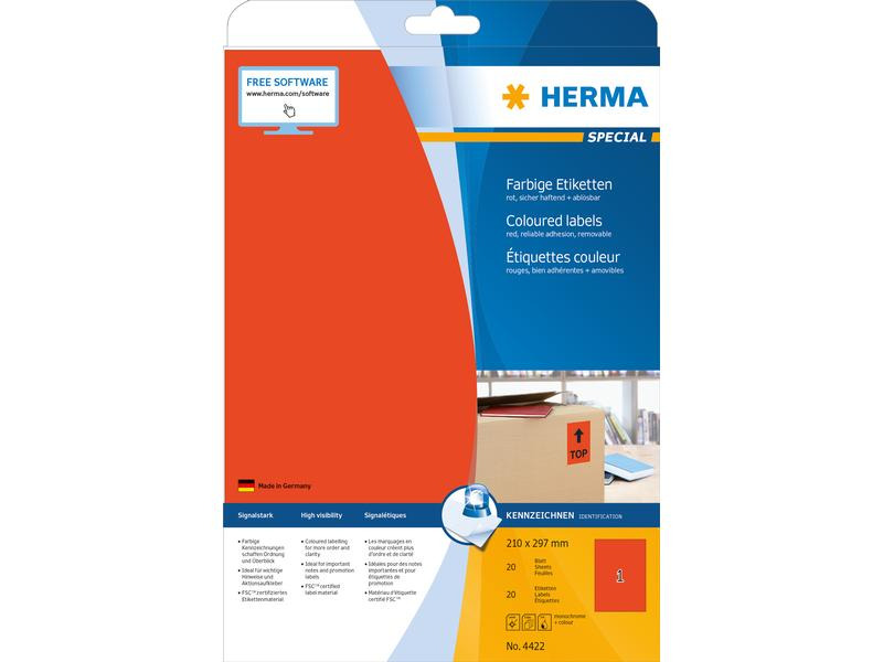 HERMA Universal-Etiketten A4 210 x 297 mm Rot