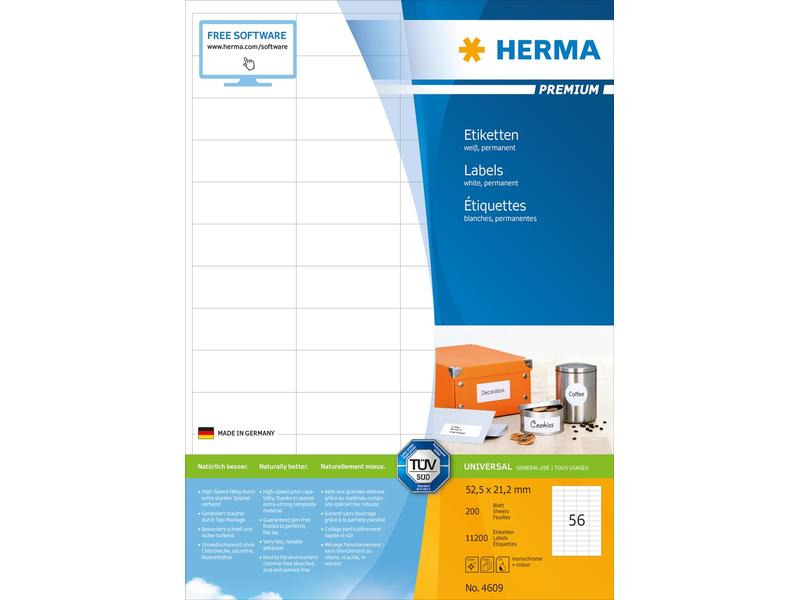 HERMA Universal-Etiketten Premium 4609 52.5 x 21.2 mm, 200 Blatt