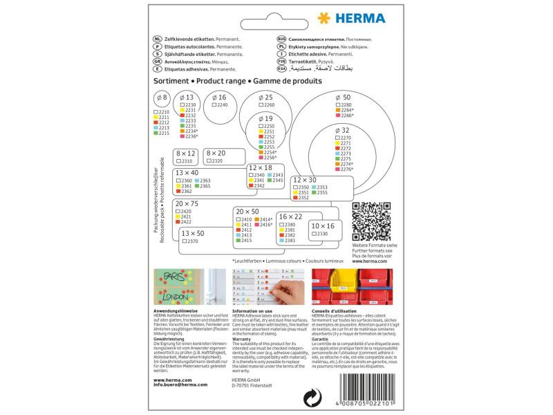 HERMA Vielzweck-Etiketten 2210 Weiss, 32 Blatt