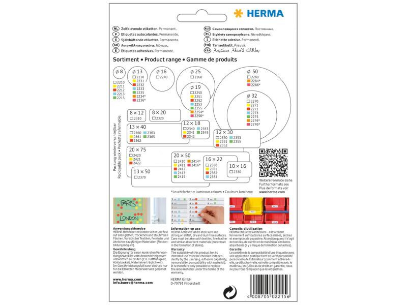 HERMA Vielzweck-Etiketten 2215 Grün, 32 Blatt