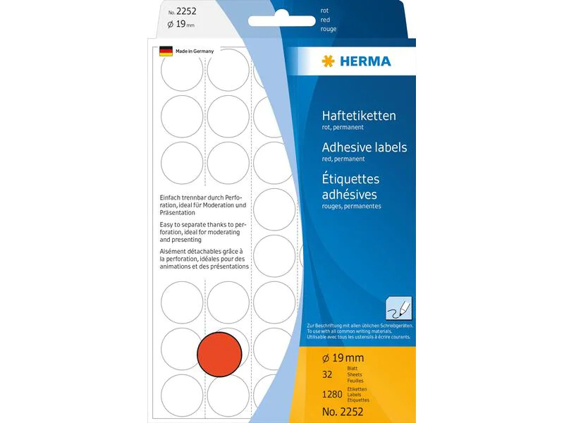 HERMA Vielzweck-Etiketten A4, 2252 Rot Ø 19 mm, 32 Blatt