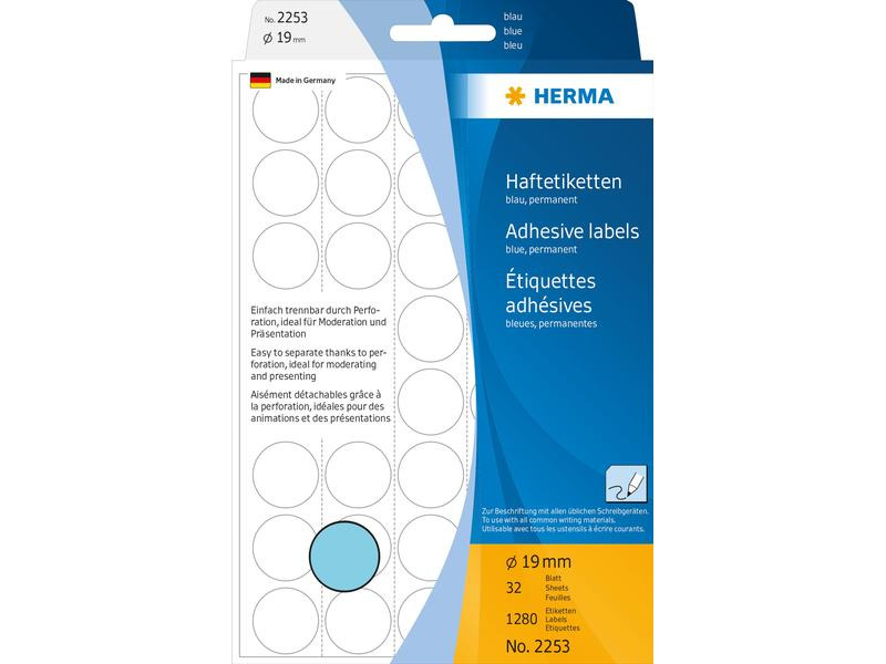 HERMA Vielzweck-Etiketten A4, 2253 Blau Ø 19 mm, 32 Blatt