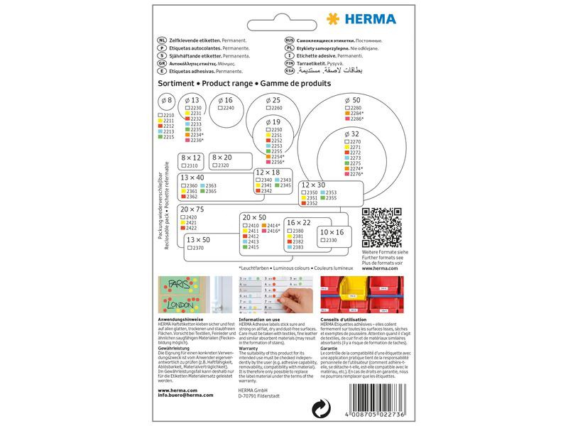 HERMA Vielzweck-Etiketten A4, 2273 Blau Ø 32 mm, 32 Blatt
