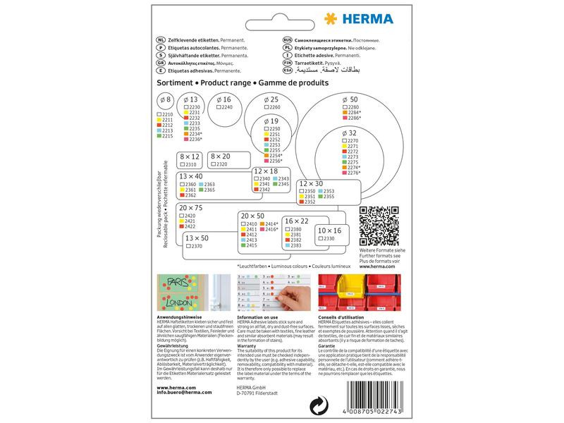 HERMA Vielzweck-Etiketten A4, 2274 Leuchtorange Ø 32 mm, 32 Blatt