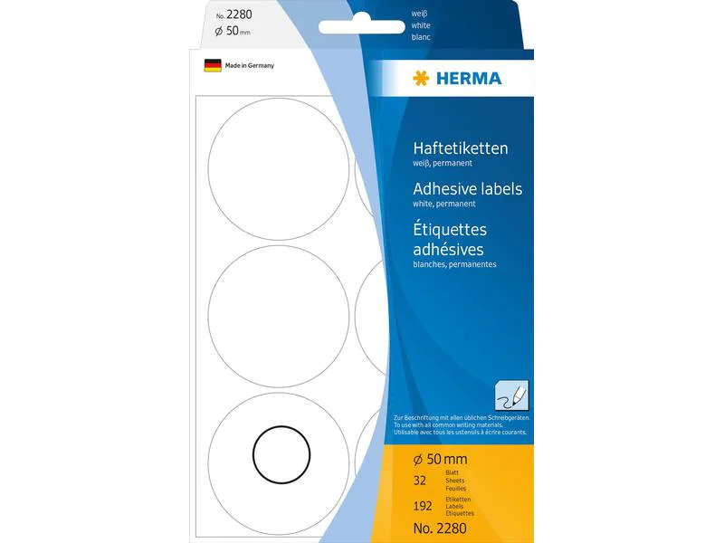 HERMA Vielzweck-Etiketten A4, 2280 Weiss Ø 50 mm, 32 Blatt